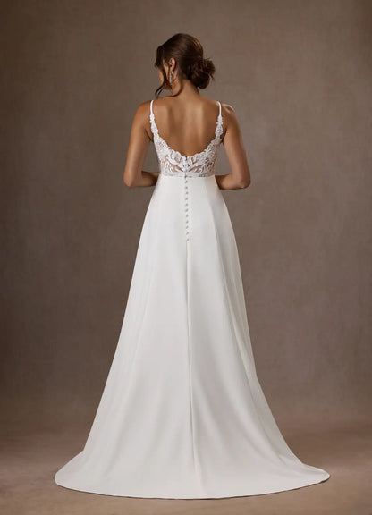 Luxurious White Sequin A-Line V-Neck Sleeveless Classic-Back Floor-Length Wedding Dress