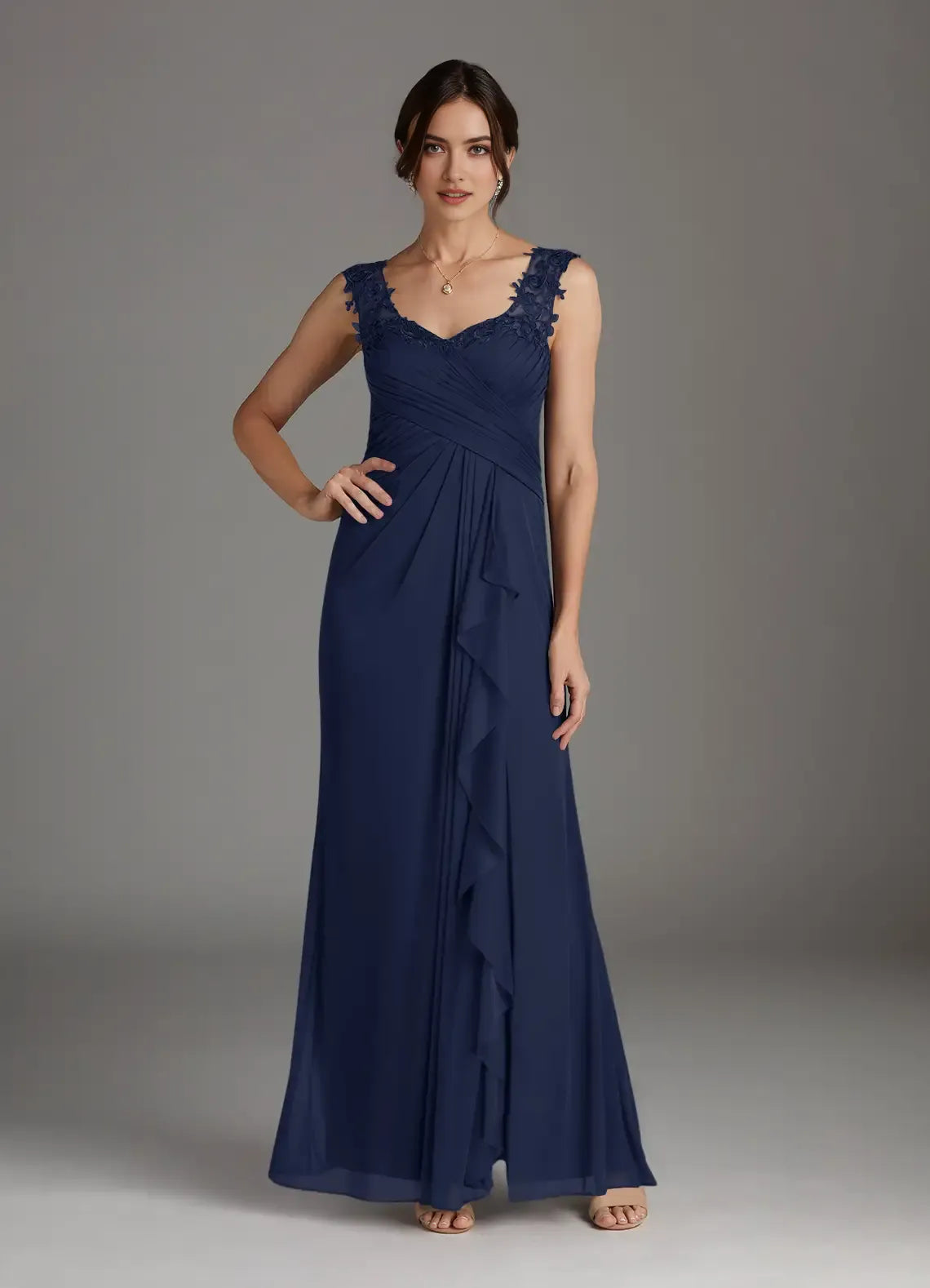 Navy Unique ark A-Line Sweetheart Neckline Pleated Mother of the Bride Dresses Sophisticated V - Neckline - Straps Draped Ruched Detailing Timeless Ruffled Silhouette