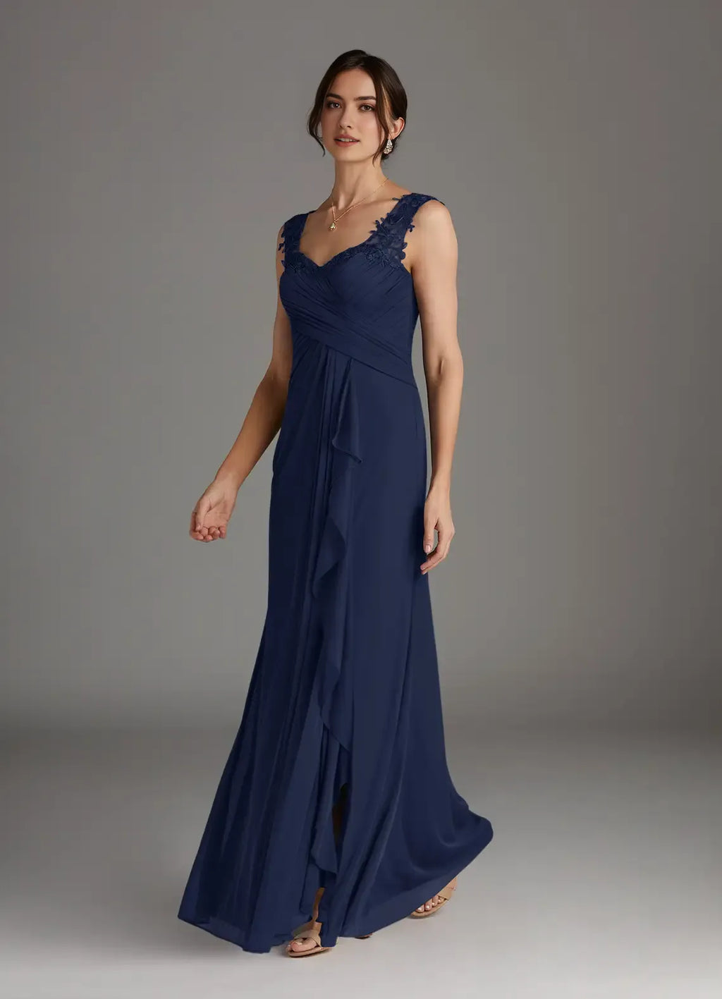 Navy Unique ark A-Line Sweetheart Neckline Pleated Mother of the Bride Dresses Sophisticated V - Neckline - Straps Draped Ruched Detailing Timeless Ruffled Silhouette