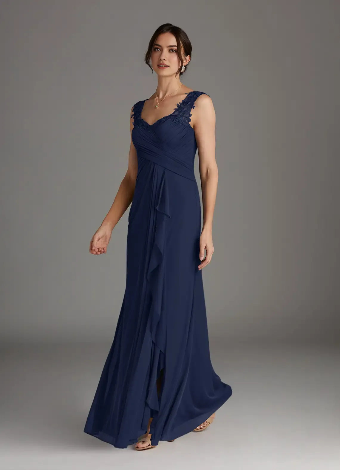 Navy Unique ark A-Line Sweetheart Neckline Pleated Mother of the Bride Dresses Sophisticated V - Neckline - Straps Draped Ruched Detailing Timeless Ruffled Silhouette