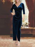 V-Neck 3/4 Length Sleeves Asymmetrical Mother of the Bride Dresses with Ruffles