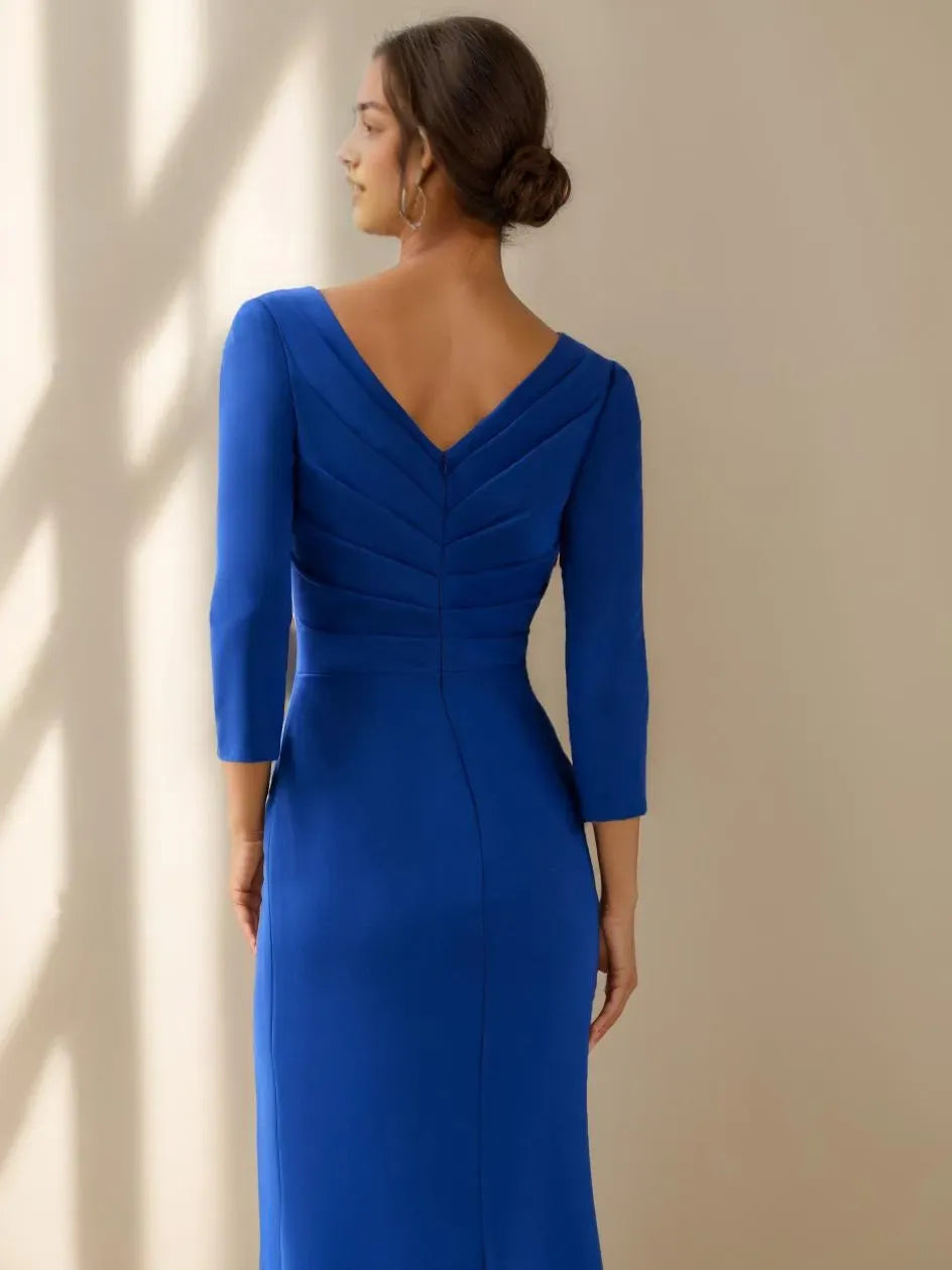 V-Neck 3/4 Length Sleeves Floor-Length Mother of the Bride Dresses With Ruffles, Appliques