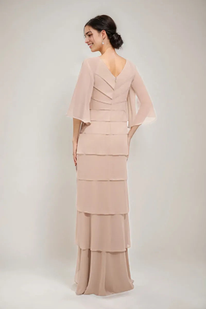 V-Neck 3/4 Sleeves Mother Of The Bride Groom Dresses with Appliques Ruffles