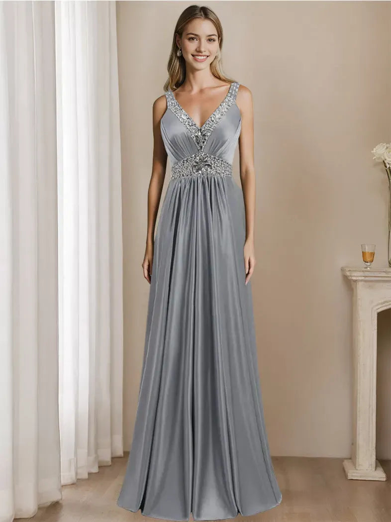 V-Neck Floor-Length Sleeveless Mother of the Bride Dresses