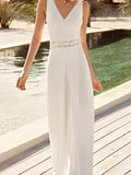 V-Neck Floor-Length Wedding Dress With Sash