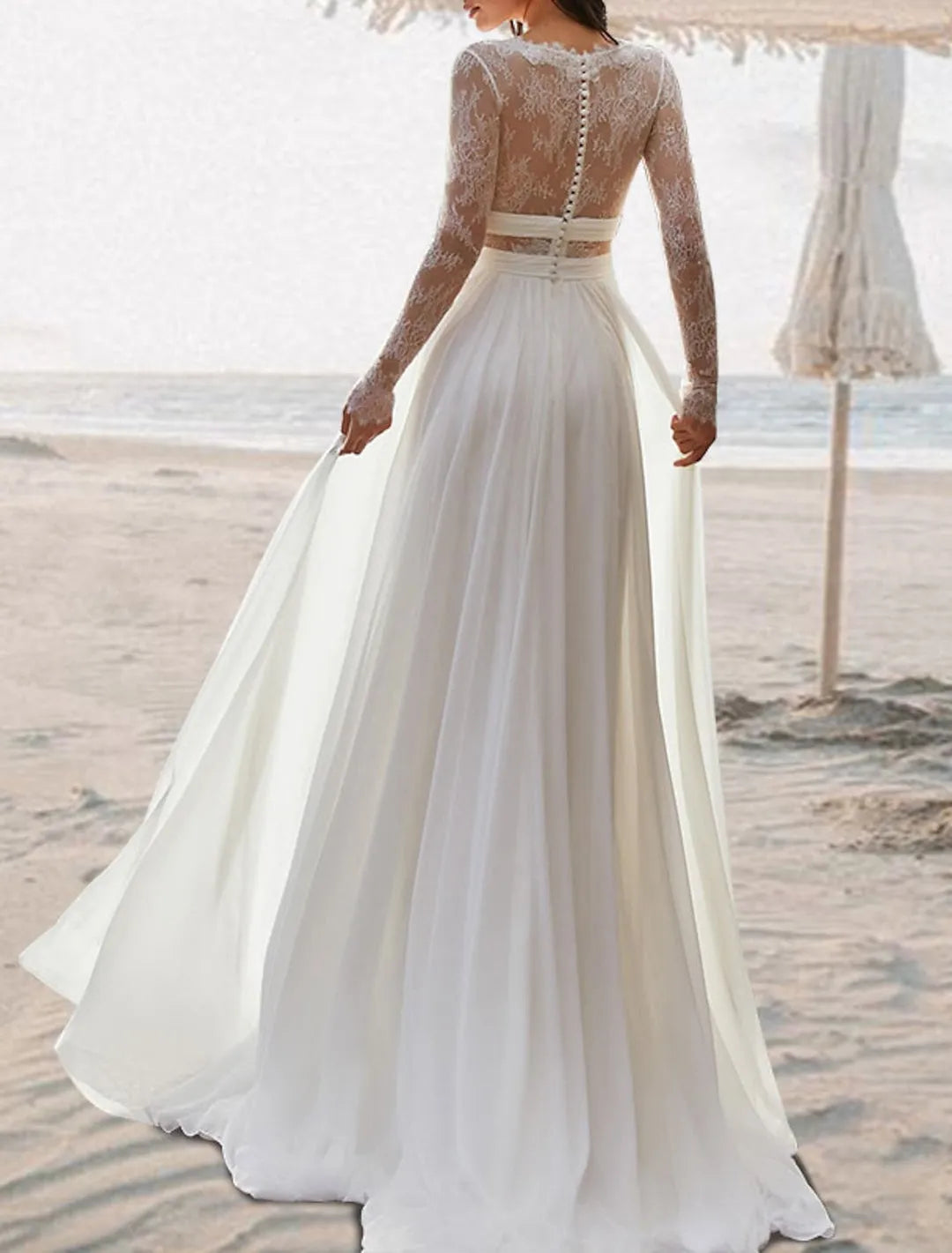 V-Neck Floor-length Wedding Dress