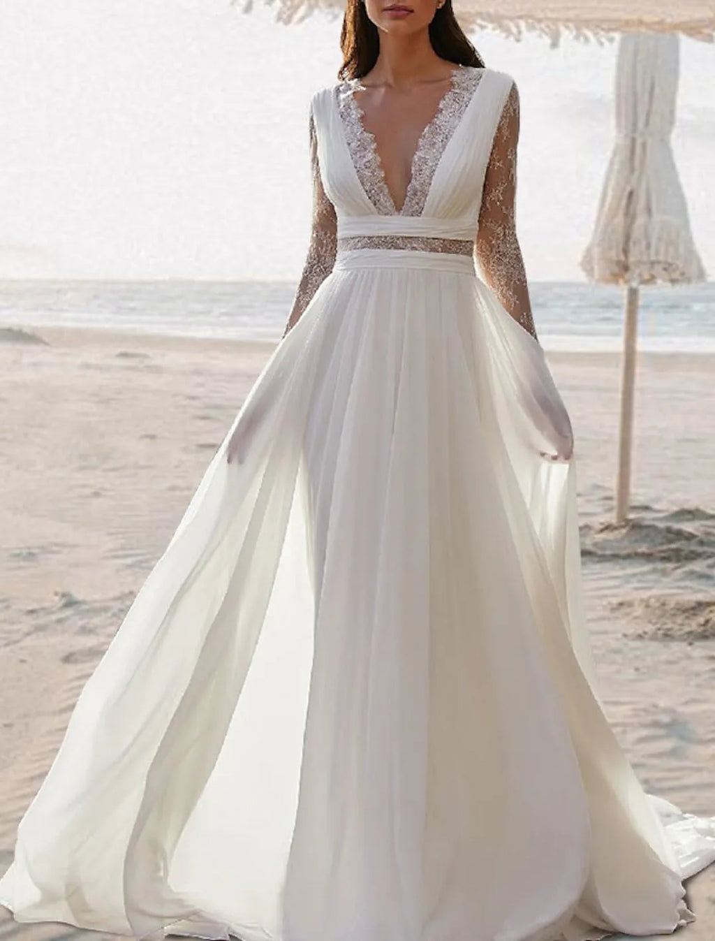V-Neck Floor-length Wedding Dress