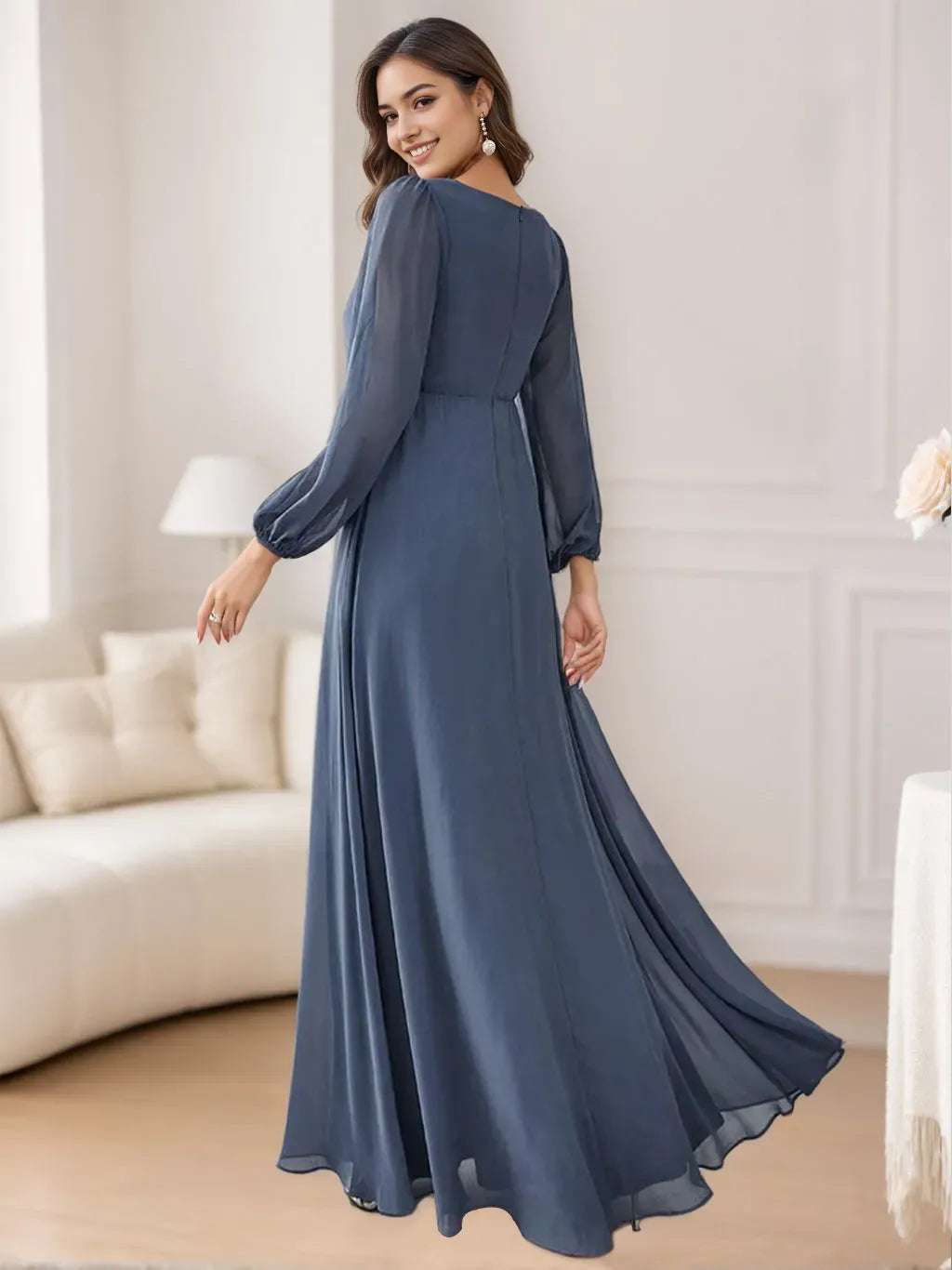 V-Neck Floor Length Elegant Mother of the Bride Dresses With Embroidery