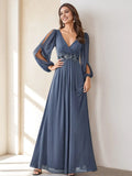 V-Neck Floor Length Elegant Mother of the Bride Dresses With Embroidery