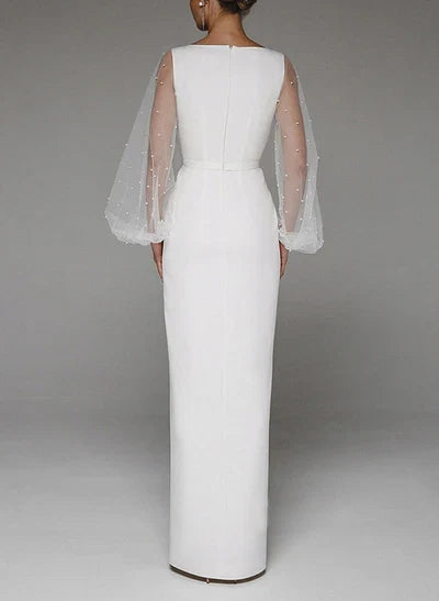 V-Neck Long Sleeve Floor-Length Wedding Dresses