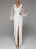 V-Neck Long Sleeve Floor-Length Wedding Dresses