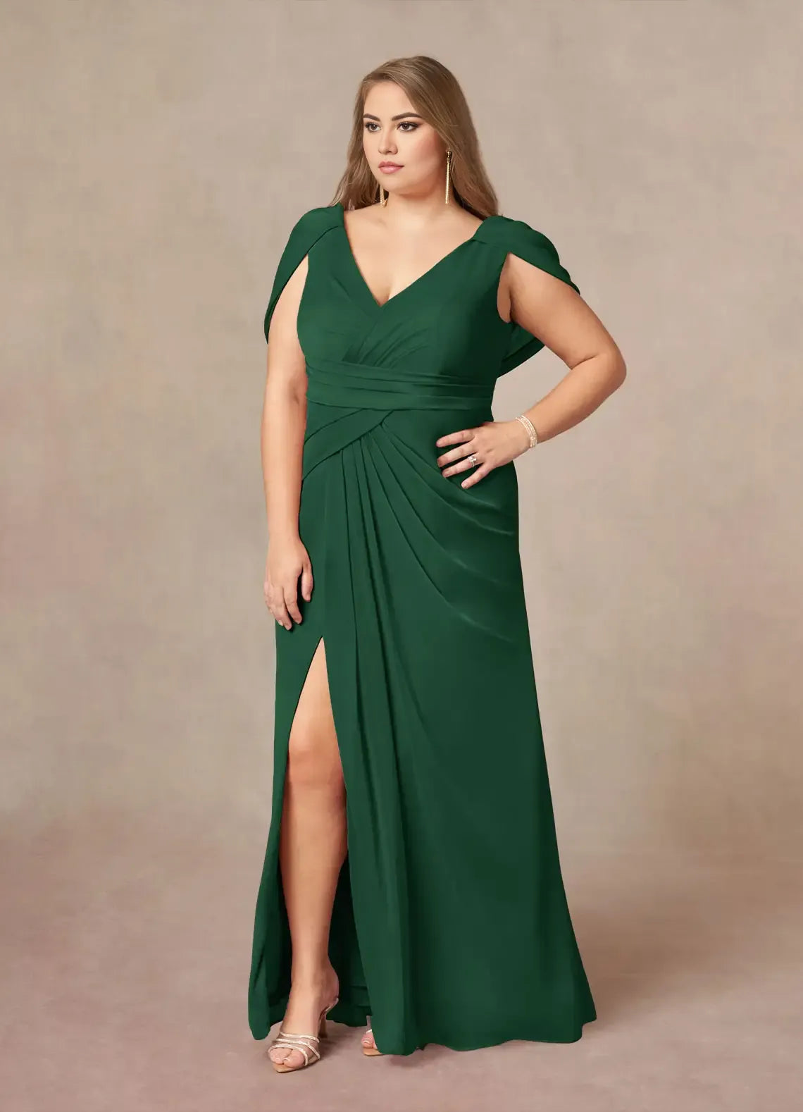 Beautiful Timeless Chic Elegant Mermaid V-Neck Pleated Mother of the Bride Dress