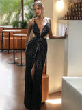 V-Neck Sexy Floor-Length Prom Dresses with High Split