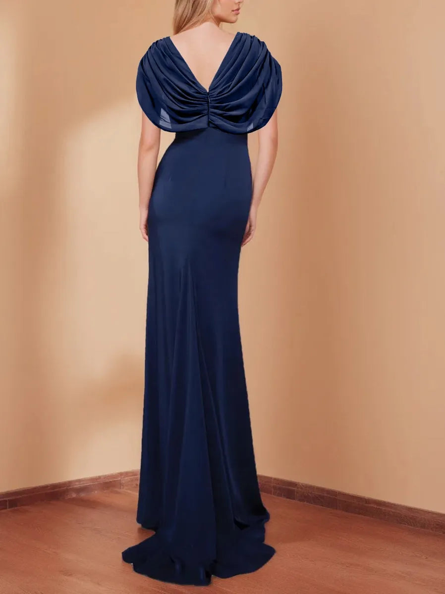 V-Neck Short Sleeves Floor-Length Mother of the Bride Dresses with Ruffles Sequins