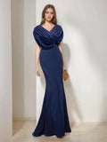 V-Neck Short Sleeves Floor-Length Mother of the Bride Dresses with Ruffles Sequins