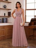 V-Neck Sleeveless Floor-Length Unique Mother of the Bride Dresses with Ruffles