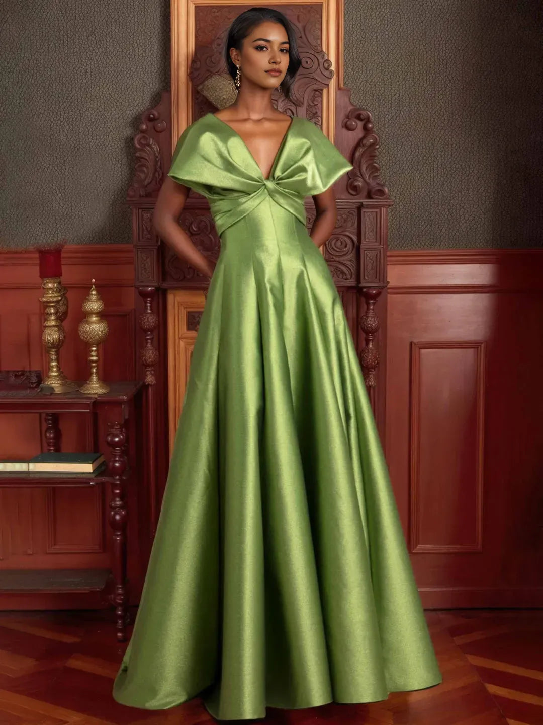 V-Neck Sleeveless Unique Mother Of The Bride Dresses with Ruffles