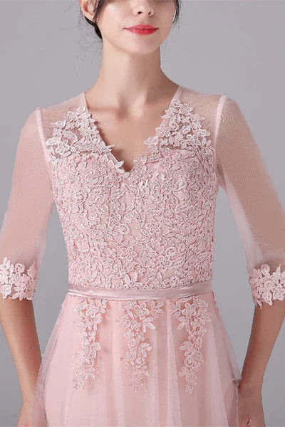 V-neck A-Line Floor Length Long sleeves mother's dress
