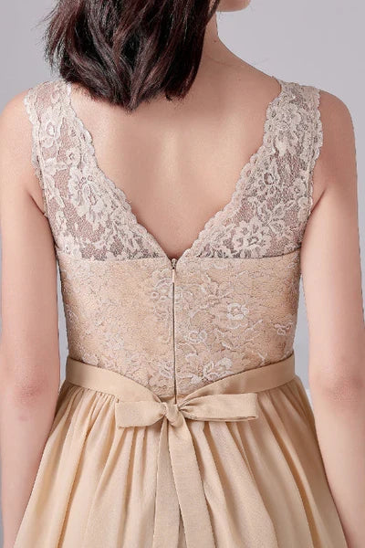 V-neck strap Backless sleeveless Knee Length mother's dress