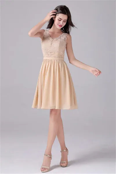 V-neck strap Backless sleeveless Knee Length mother's dress