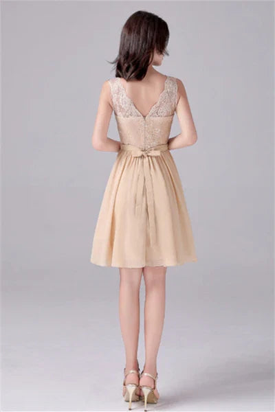 V-neck strap Backless sleeveless Knee Length mother's dress