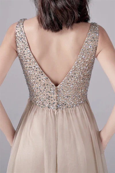 V-neck strap Floor Length Sleeveless Backless mother's dress