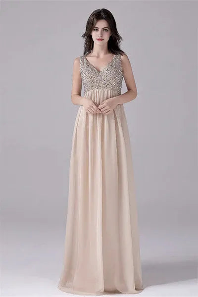 V-neck strap Floor Length Sleeveless Backless mother's dress