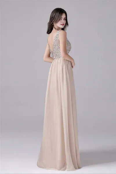 V-neck strap Floor Length Sleeveless Backless mother's dress