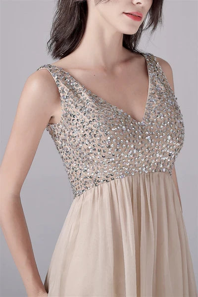 V-neck strap Floor Length Sleeveless Backless mother's dress
