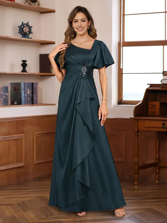 Luxurious Red Sequin A-Line V-Neck Short-Sleeve Classic-Back Mini-Length Mother-of-the-Bride Dress