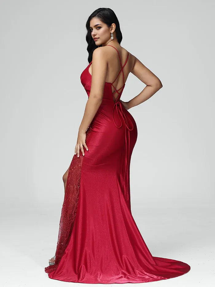 V Neck Spaghetti Straps Mermaid Prom Dress