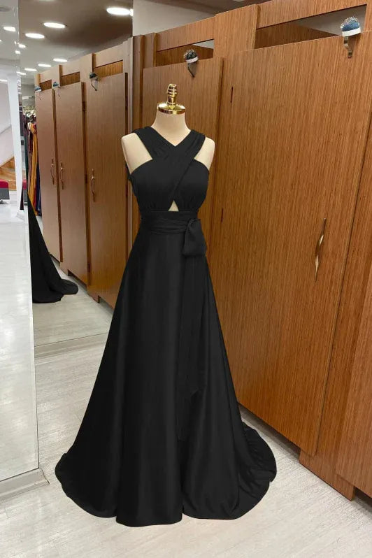 Yellow Vibrant A-line V-neck Sleeveless Cutout Mustard Floor-length Prom Dress