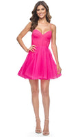 Vibrant Fuchsia Strapless Homecoming Dress with Flared Skirt