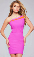Orange Vibrant Neon One - Shoulder Homecoming Dress with Orange Accent