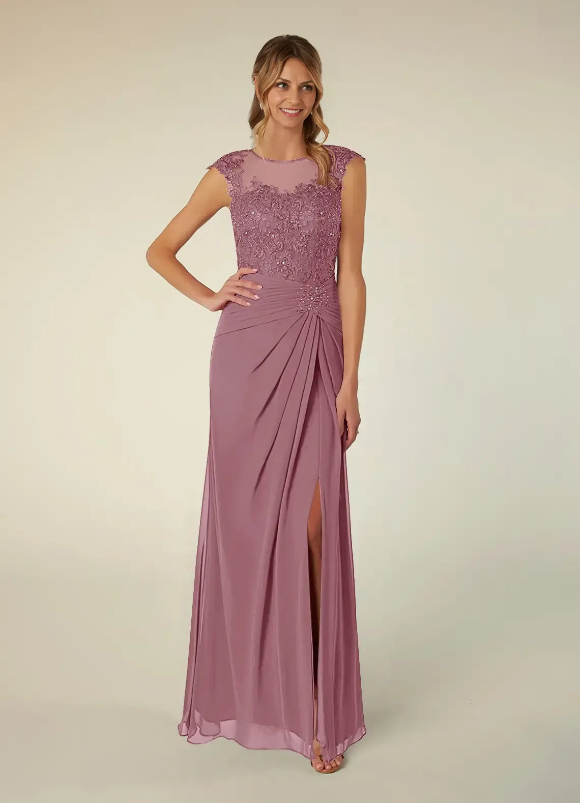 Sophisticated Graceful Stylish Elegant Black Chiffon A-Line Scoop Neck Slit Evening Dress