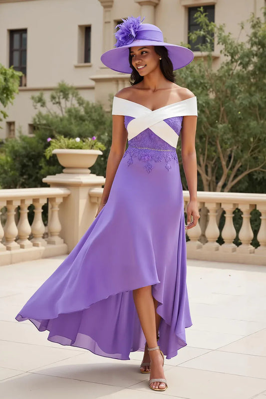 Beautiful Timeless Elegant Lilac Lace Asymmetric Backless Mother of the Bride Dress