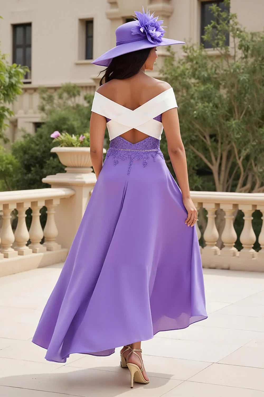Beautiful Timeless Elegant Lilac Lace Asymmetric Backless Mother of the Bride Dress