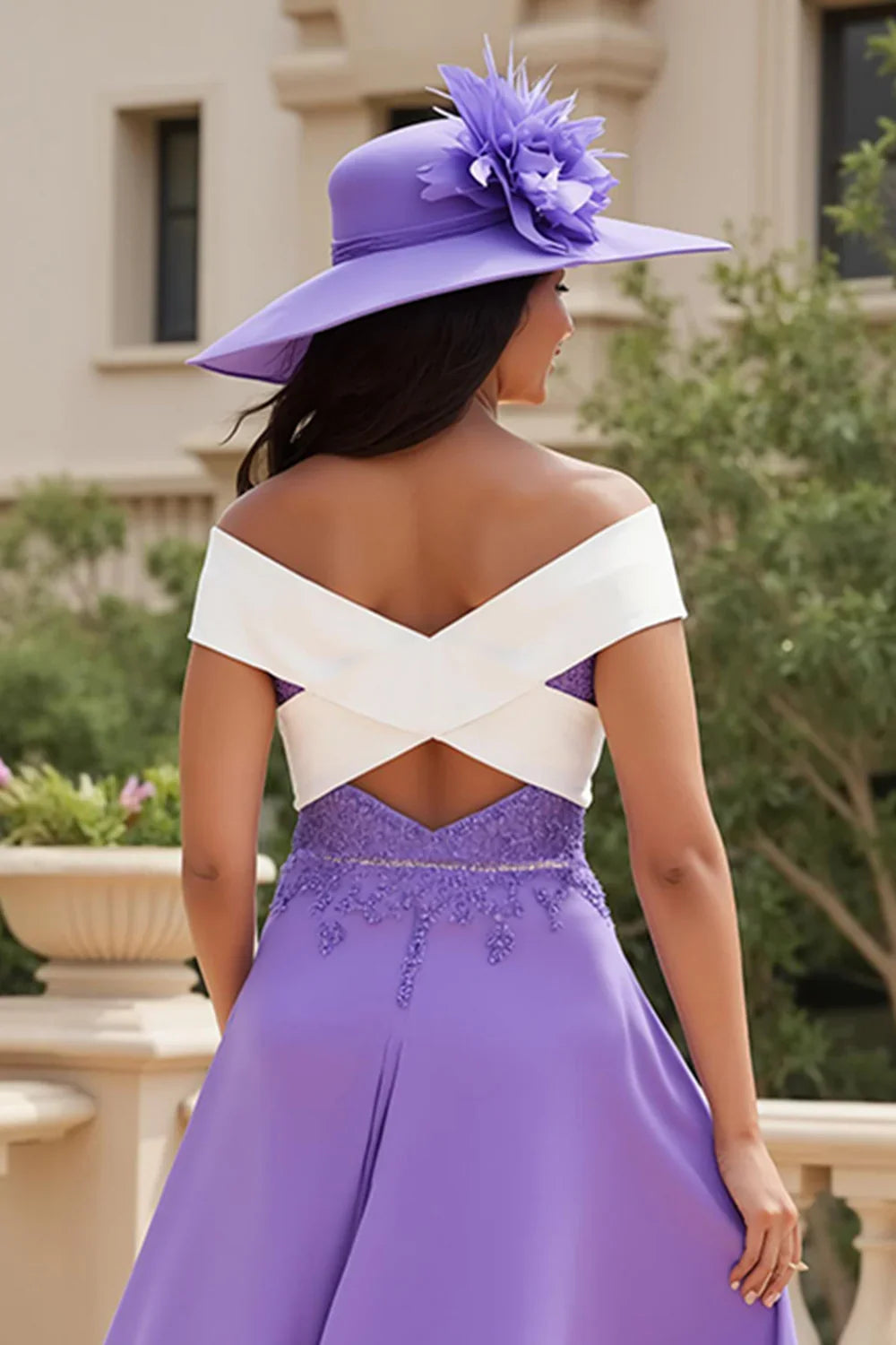 Beautiful Timeless Elegant Lilac Lace Asymmetric Backless Mother of the Bride Dress