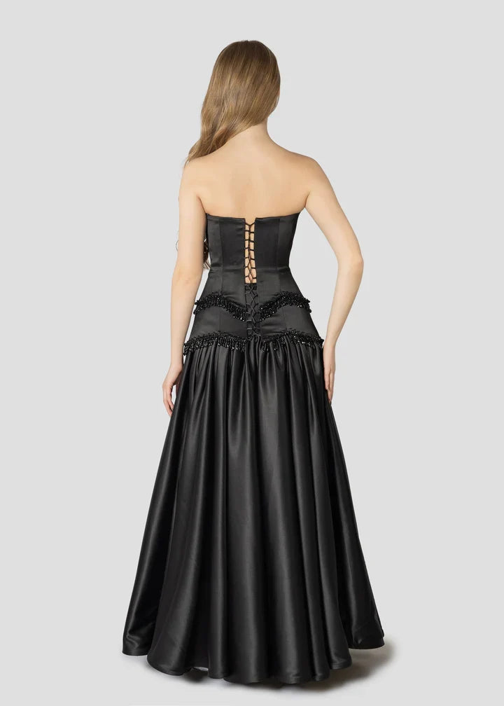 Timeless Special Occasion Sophisticated Graceful Elegant Black Satin Sleeveless Floor-Length Prom Dress