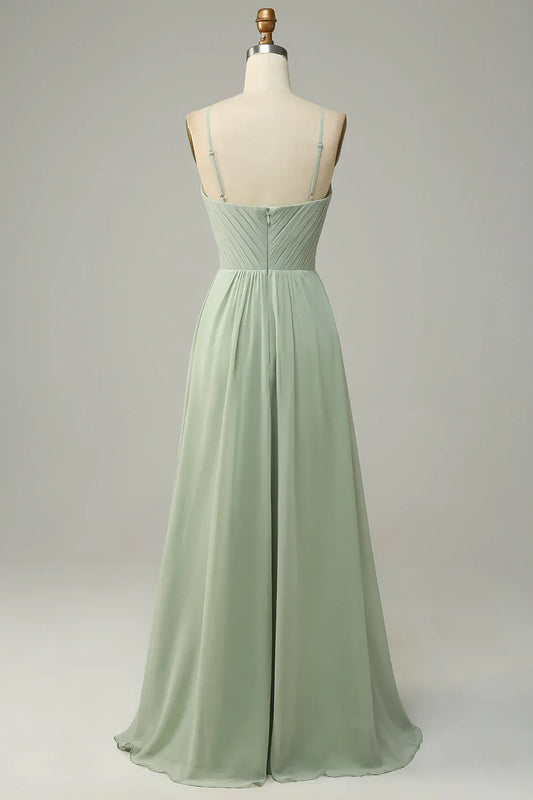 Beautiful Timeless Special Occasion Elegant Sage Green Chiffon Sleeveless Floor-Length Bridesmaid Dress