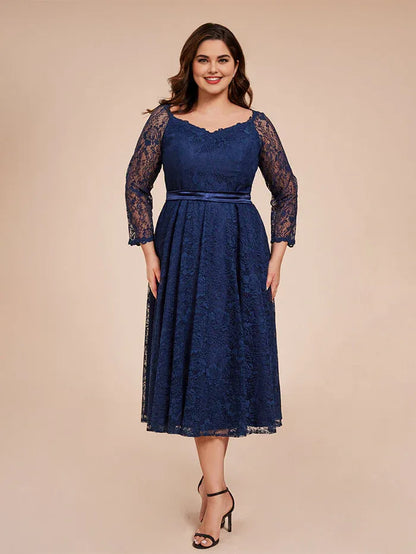 Elegant Navy Blue Lace V-Neck Long Sleeve Long Mother of the Bride Dress