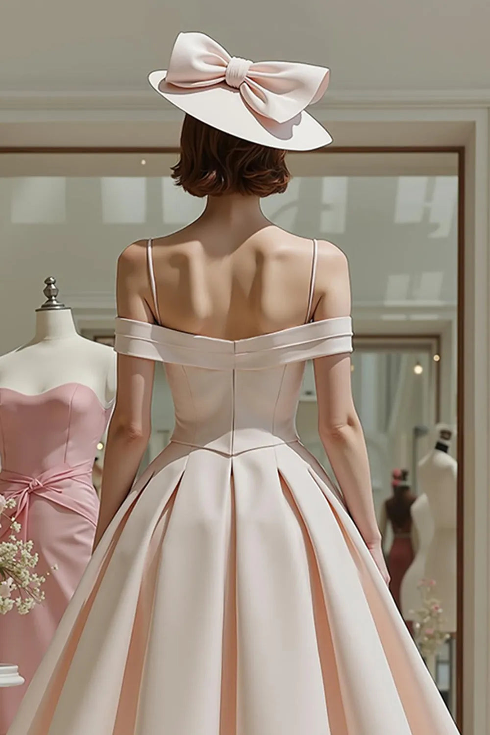 Vintage Ballgown Off-the-Shoulder Spaghetti Strap Zipper Back Tea-Length Mother of the Bride Dresses