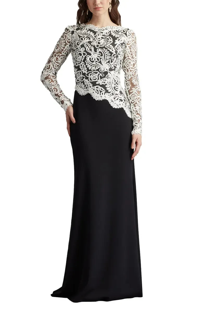 Special Occasion Elegant Black Lace Long Sleeve Floor-Length Mother of the Bride Dress