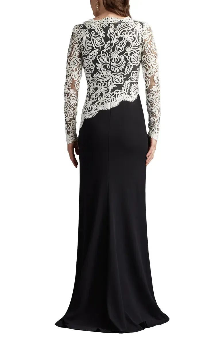 Special Occasion Elegant Black Lace Long Sleeve Floor-Length Mother of the Bride Dress