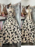Vintage Halter Neck Sleeveless Floral Beige Maxi Prom Dress