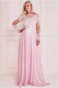 Blush A‑Line Illusion Bateau Long Sleeve Zipper Back Floor Length Mother Of The Bride Dress