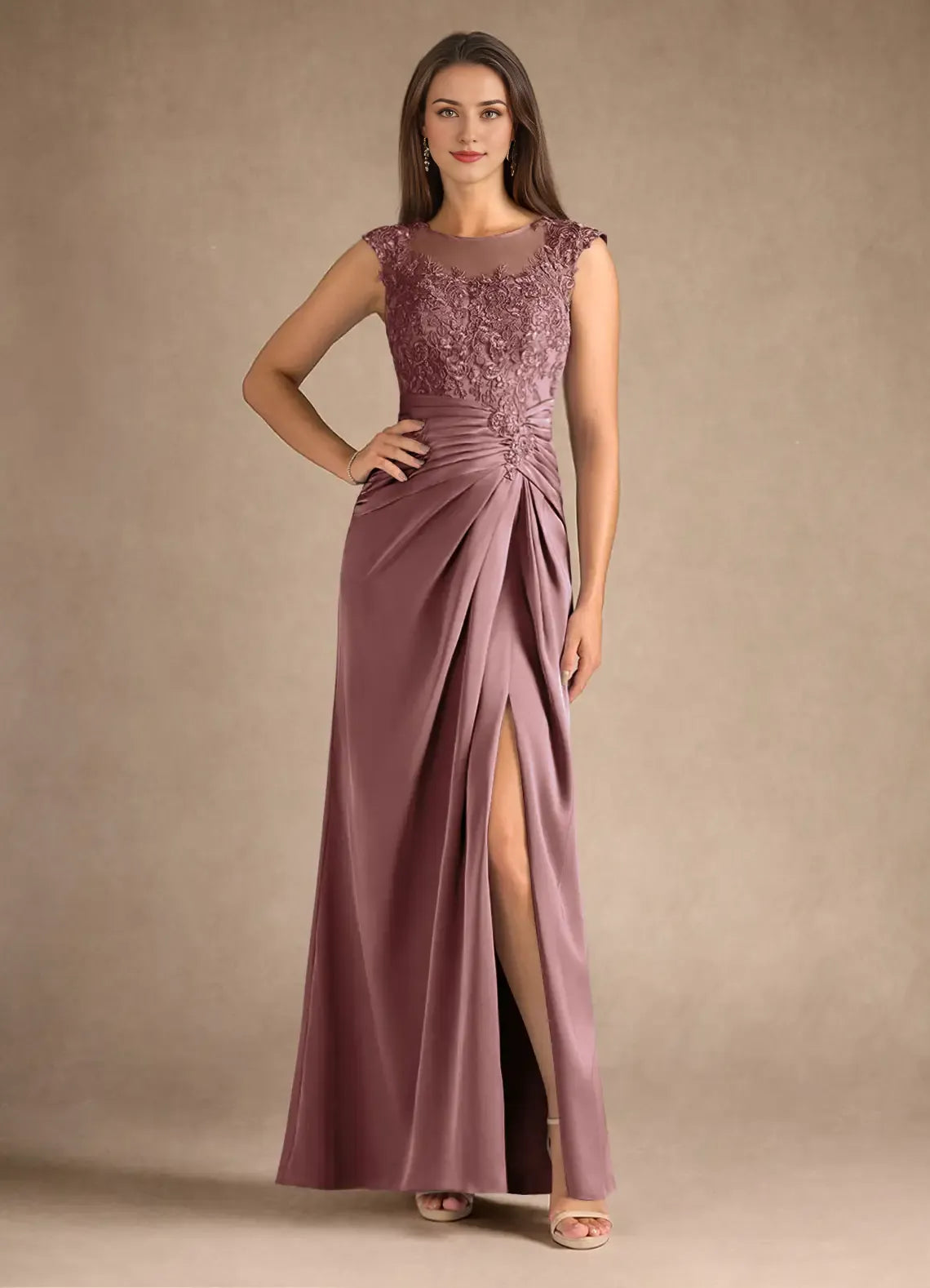 Special Occasion Sophisticated Graceful Elegant Blue Satin Sheath Scoop Neck Sleeveless Evening Dress