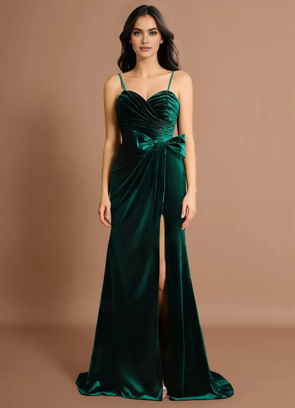 Graceful Stylish Refined Beautiful Elegant Emerald Green Velvet Mermaid Sleeveless Evening Dress
