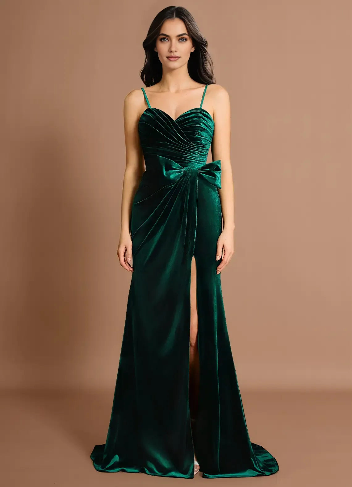 Graceful Stylish Refined Beautiful Elegant Emerald Green Velvet Mermaid Sleeveless Evening Dress