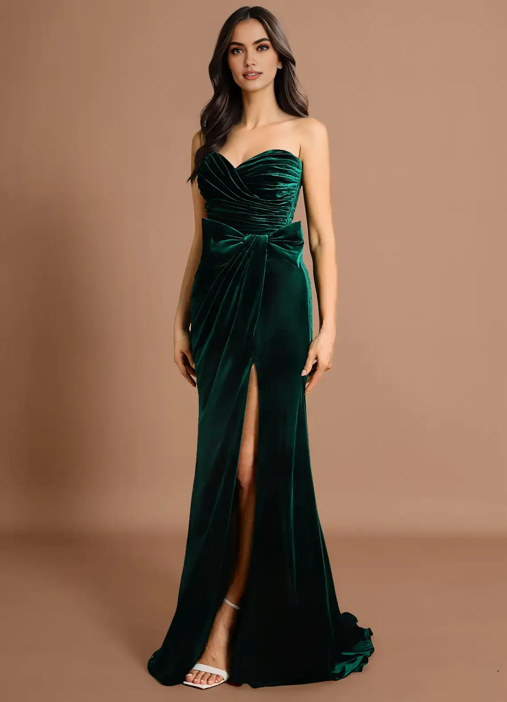 Graceful Stylish Refined Beautiful Elegant Emerald Green Velvet Mermaid Sleeveless Evening Dress